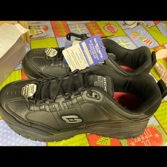 Skechers men’s black work shoes size 12W - Picture 1 of 5